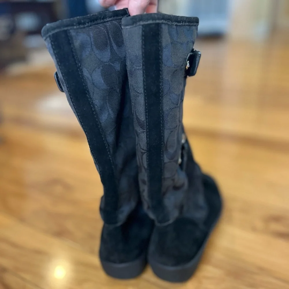 Coach Tinah Black Signature Suede Buckle Boots Mid-Calf Winter Lined 7B
